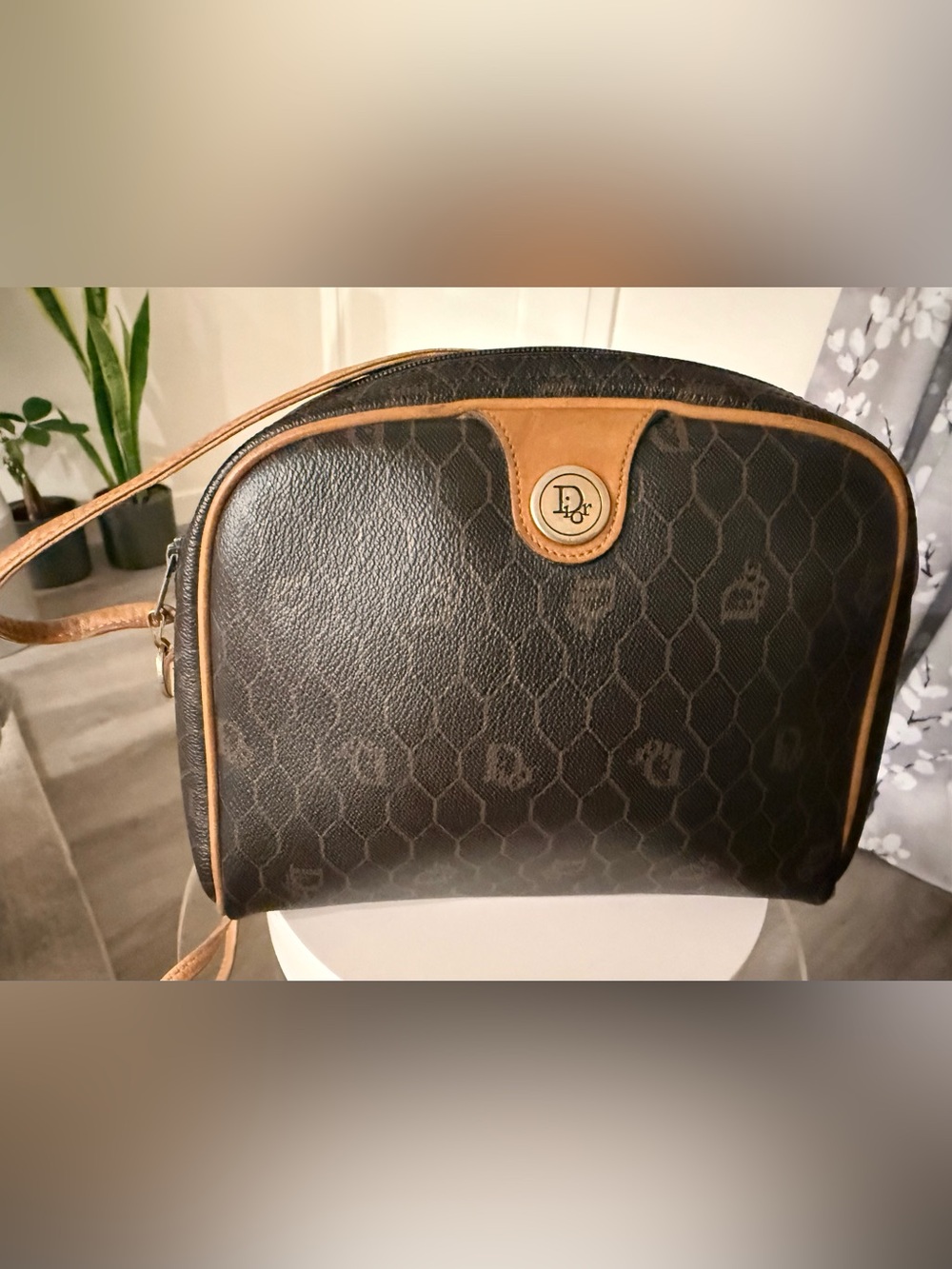 Pre-owned Dior Mini Crossbody Tan Bag with Logo Medallion